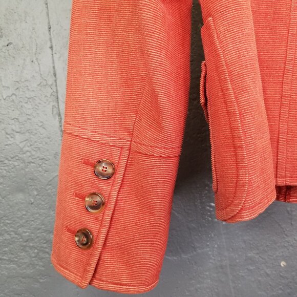 Akris Blazer Jacket Womens 8 Button Up Corduroy Crop Orange Coral Collared Camel - Picture 4 of 16